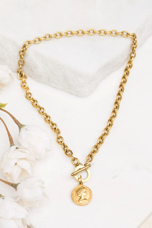Coin Pendant Chain Necklace, Tarnish-Resistant