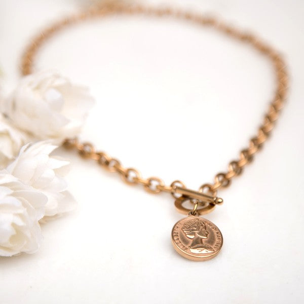 Coin Pendant Chain Necklace, Tarnish-Resistant