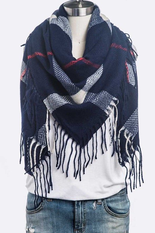 Fringe Soft Plaid Square Scarf-Artini Accessories-Reef Love
