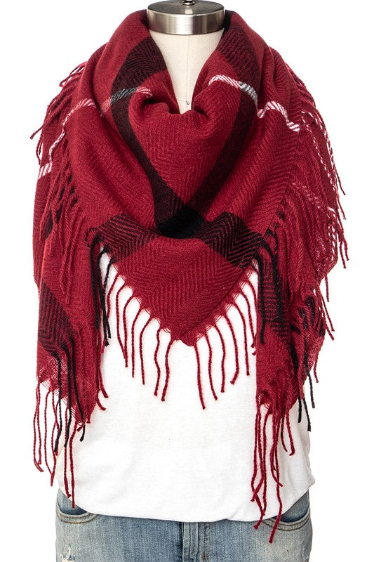 Fringe Soft Plaid Square Scarf-Artini Accessories-Reef Love