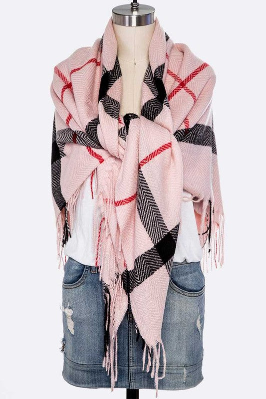 Fringe Soft Plaid Square Scarf-Artini Accessories-Reef Love