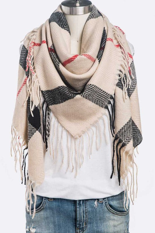 Fringe Soft Plaid Square Scarf-Artini Accessories-Reef Love