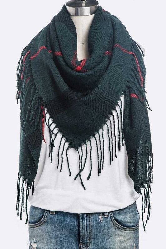 Fringe Soft Plaid Square Scarf-Artini Accessories-Reef Love