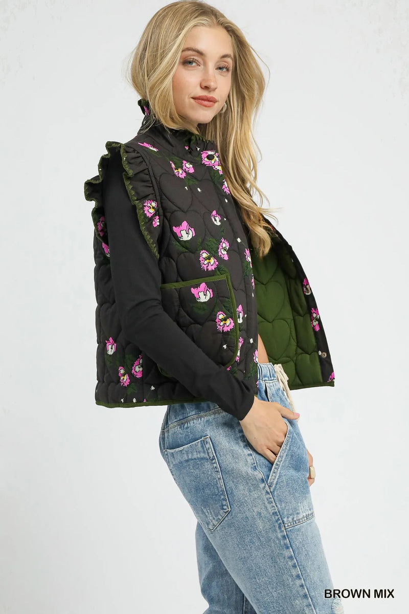 Quilted Floral Snap Down Vest