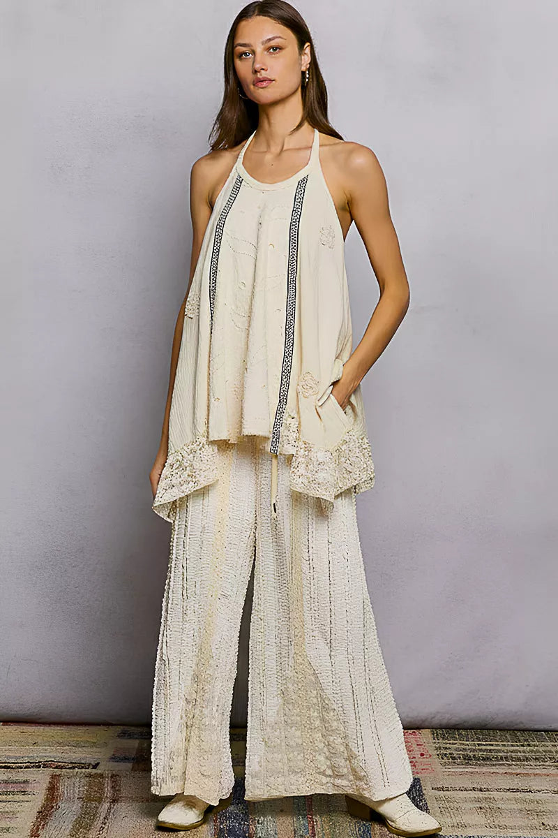 POL Lace Ruffle Halter Neck Cami-Cami Tank Top-Reef Love