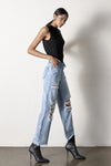 Flip Waist Distressed Straight Leg Jeans-Reef Love