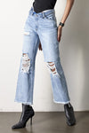 Flip Waist Distressed Straight Leg Jeans-Reef Love