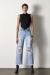 Flip Waist Distressed Straight Leg Jeans-Reef Love