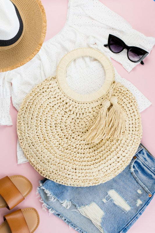 Straw Tassel O-Ring Tote Bag