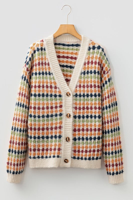 Dotty Knit Button-Up V-Neck Sweater Cardigan-JUNIPER BLVD-Reef Love