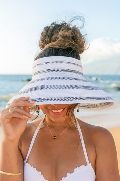 Marled Stripe Roll up Bow Visor-Reef Love