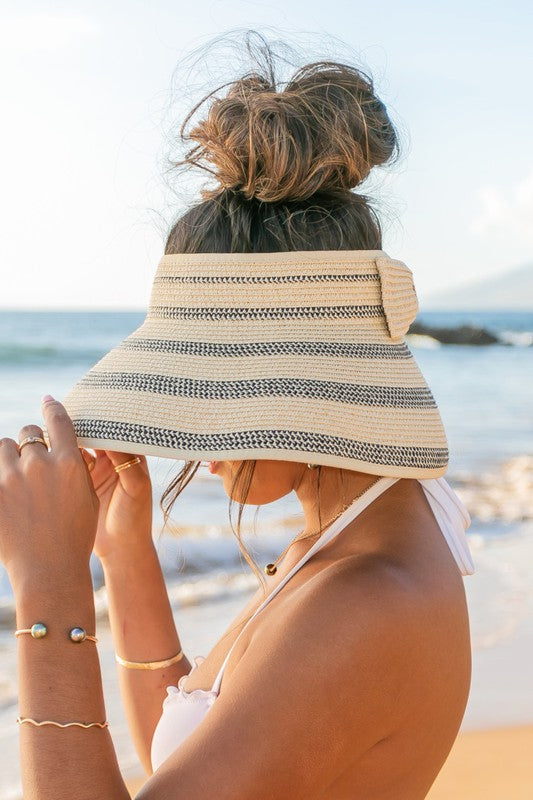 Marled Stripe Roll up Bow Visor-Reef Love