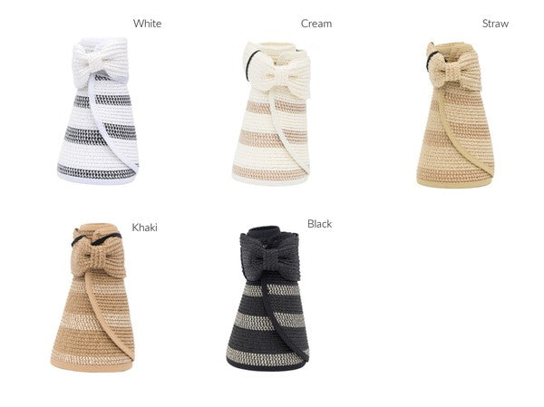 Color options for Marled Stripe Roll up Bow Visor-Reef Love