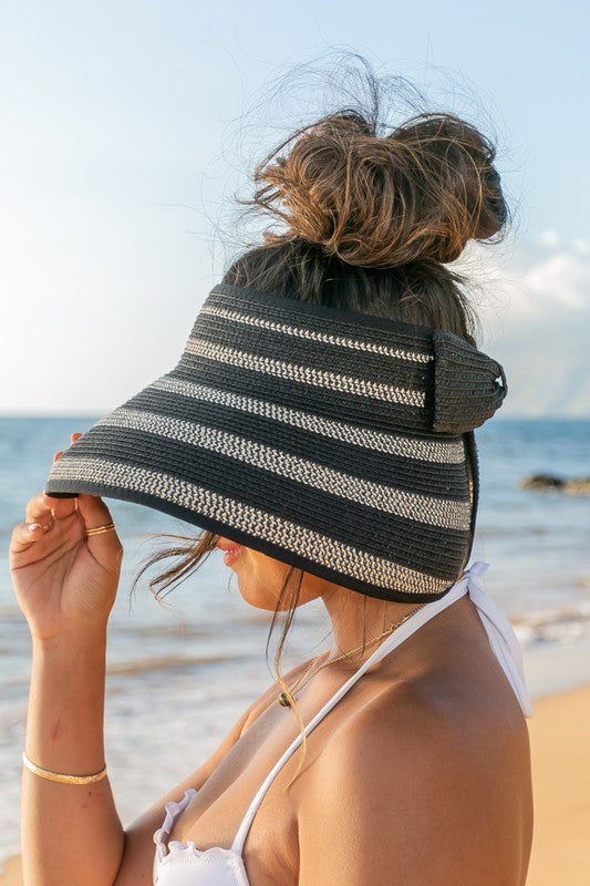 Marled Stripe Roll up Bow Visor-Reef Love