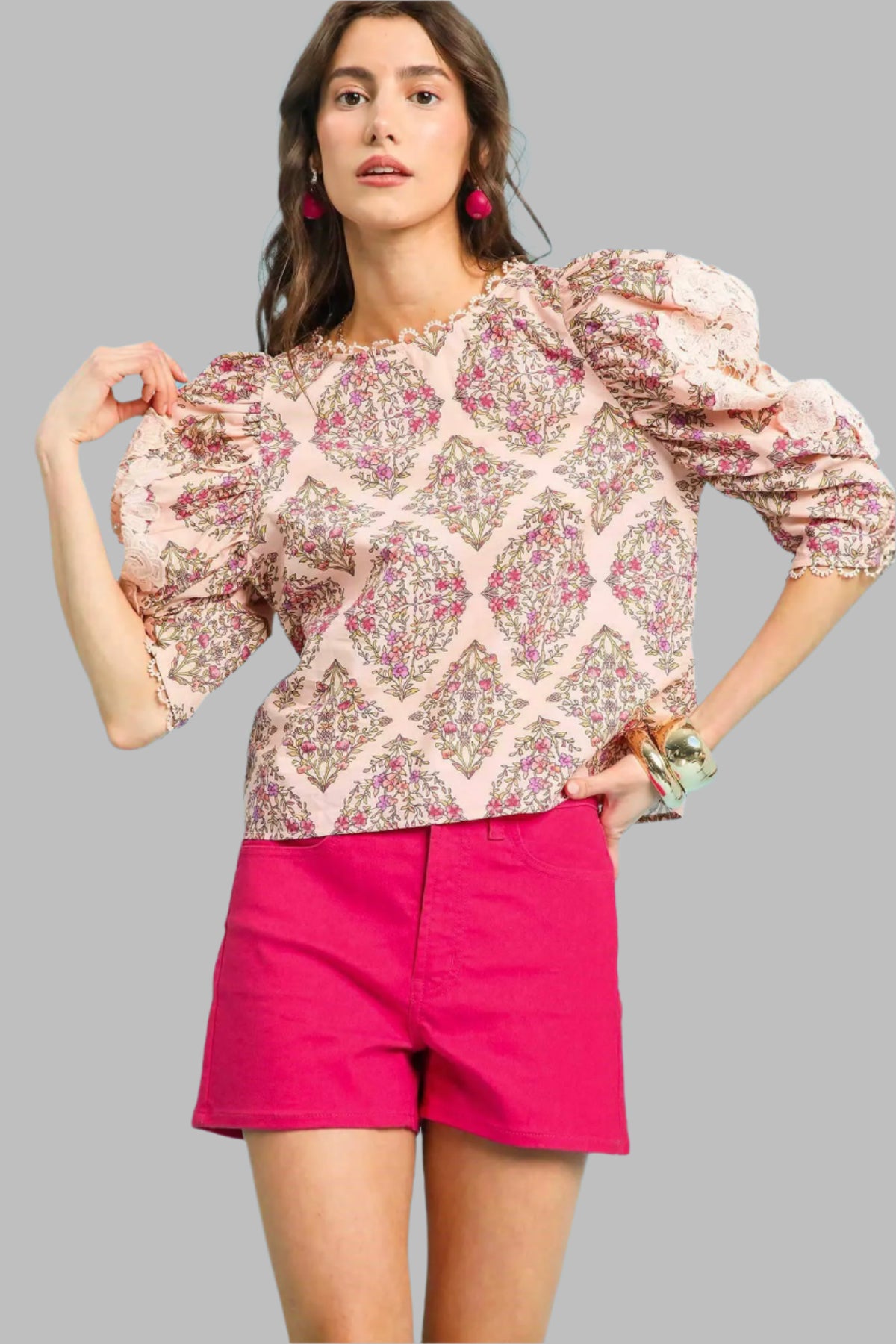 Boho Paisley Lace Puff Sleeve Blouse