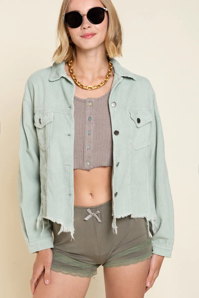 Shop POL Button Down Corduroy Trucker Jacket-available at Reef Love online boho-chic boutique