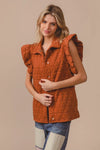 Quilting Knit Ruffle Sleeve Vest, Rust