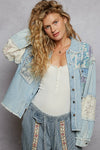 Shop POL Printed Woven Mix Raw Hem Jacket with Lace Detail-available at Reef Love online boho-chic boutique