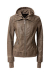Faux Leather Bomber Jacket with Hood