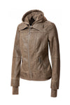 Faux Leather Bomber Jacket with Hood
