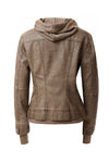 Faux Leather Bomber Jacket with Hood