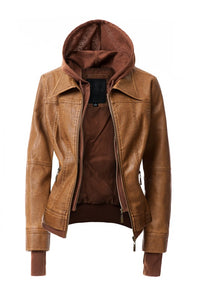 Faux Leather Bomber Jacket with Hood
