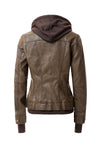 Faux Leather Bomber Jacket with Hood