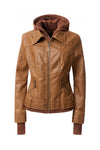 Faux Leather Bomber Jacket with Hood