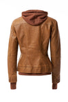 Faux Leather Bomber Jacket with Hood