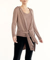 Bamboo Slim Hoodie Cardigan-Slim bamboo yoga cardigan with hoodie. Lightweight, eco-friendly bamboo spandex with tie-front styling. Made in the USA. Drapes beautifully for yoga or casual wear.-Reef Love Boutique