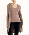 Bamboo Slim Hoodie Cardigan-Slim bamboo yoga cardigan with hoodie. Lightweight, eco-friendly bamboo spandex with tie-front styling. Made in the USA. Drapes beautifully for yoga or casual wear.-Reef Love Boutique