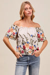 Floral Embroidered On Or Off The Shoulder Blouse-Floral embroidered blouse with on or off the shoulder styling. Feminine ruffles, colorful detailing, and soft rayon blend. A versatile wardrobe must-have.-Reef Love Boutique