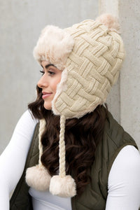 Cable Weave Pom Trapper Hat-Aili's Corner-Reef Love