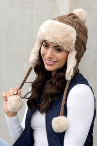 Cable Weave Pom Trapper Hat-Aili's Corner-Reef Love