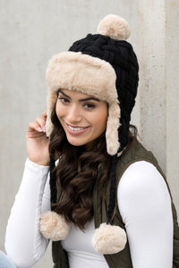 Cable Weave Pom Trapper Hat-Aili's Corner-Reef Love