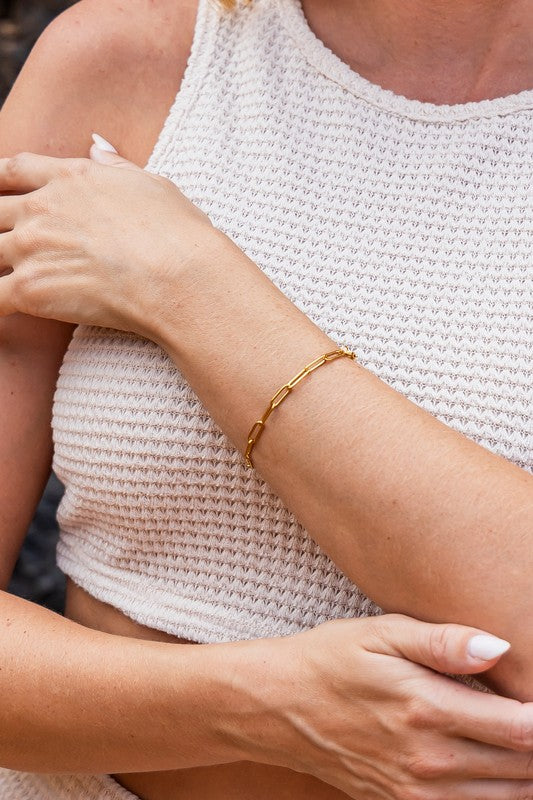 18K Gold Stainless Paperclip Bracelet, Tarnish Resistant