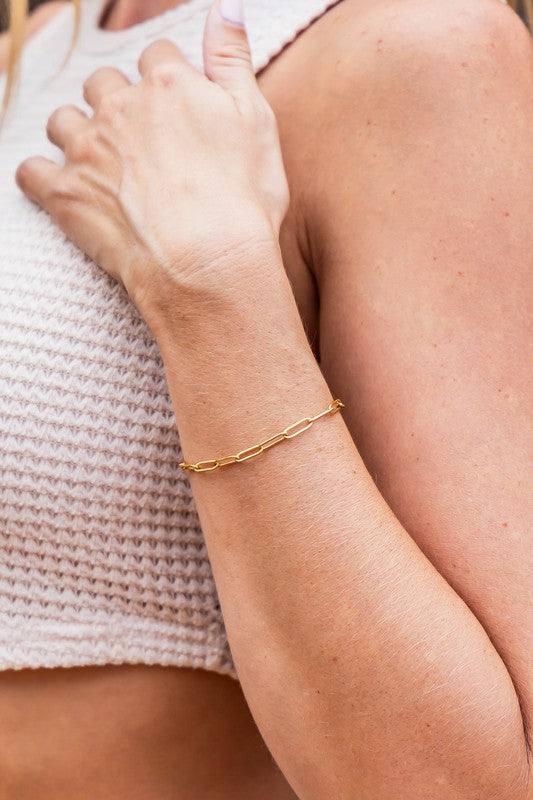 18K Gold Stainless Paperclip Bracelet, Tarnish Resistant