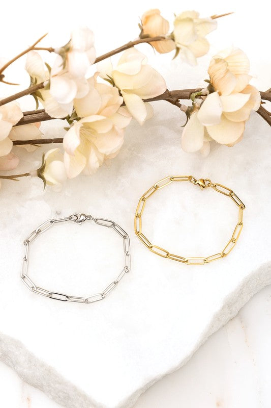 18K Gold Stainless Paperclip Bracelet, Tarnish Resistant