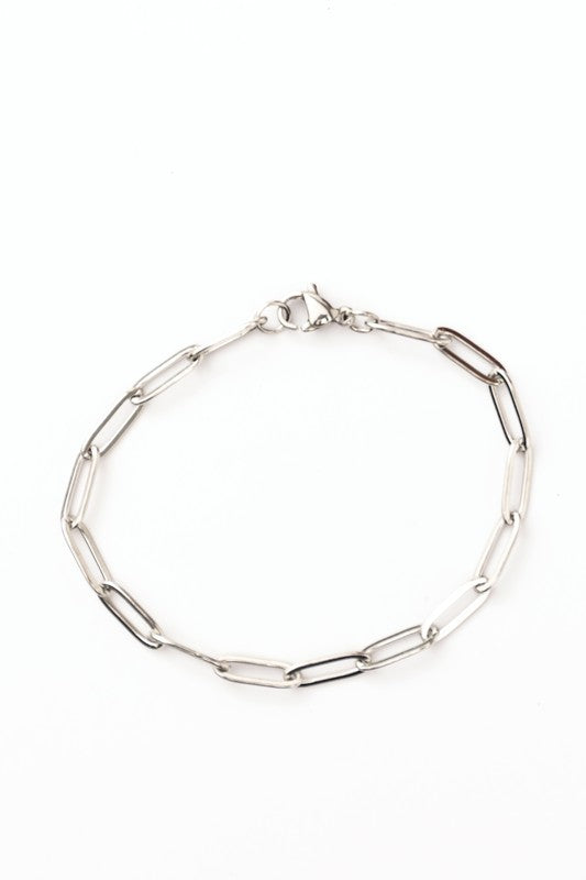 18K Silver Stainless Paperclip Bracelet, Tarnish Resistant