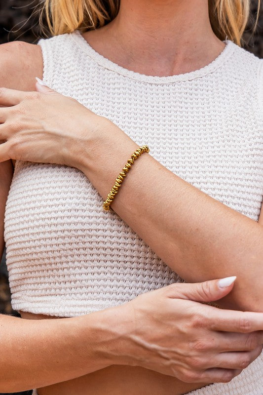 18K Gold Plated Twisted Bead Bracelet, Tarnish Resistant