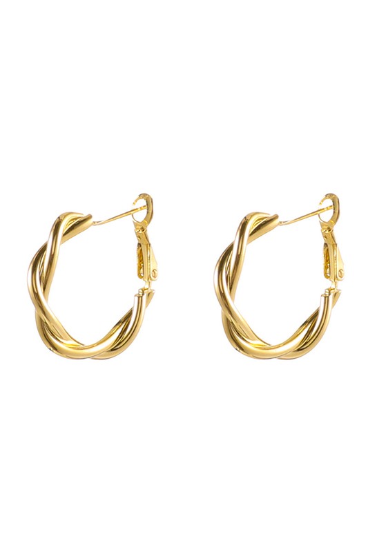 18K Stainless Twisted Hoop Earrings, Tarnish Resistant-Jewelry & Accessories - Earrings - Hoop Earrings-Reef Love