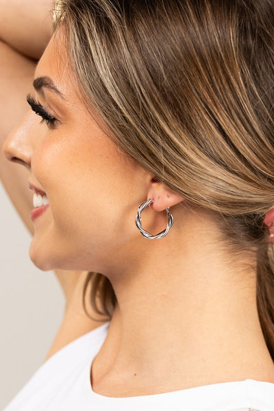 18K Stainless Twisted Hoop Earrings, Tarnish Resistant-Jewelry & Accessories - Earrings - Hoop Earrings-Reef Love