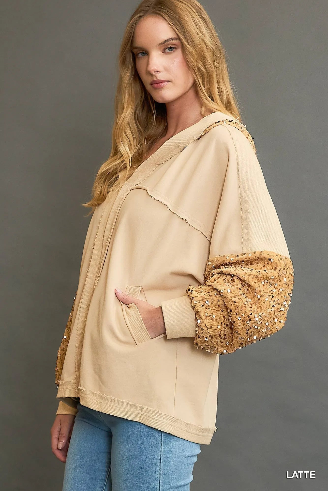 〈TERRY〉ソレイルトップ _ZoomF Oversized Sequined French Terry Jacket – Reef Love
