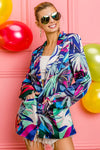Satin Tropical Print Blazer