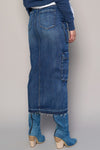 Shop Cargo Pocket Midi Denim Skirt-This Cargo Pocket Midi Denim Skirt features 8 functional pockets, a front slit, and a dark wash finish in 100% cotton denim. A must-have for everyday style.-Reef Love Boho-Chic Boutique