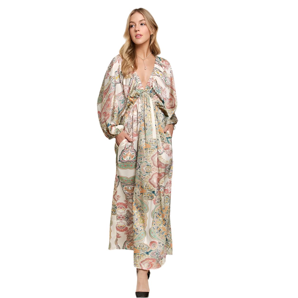 Isla Boho Printed V-Neck Batwing Sleeve Dress by ADORA-The Printed Batwing Sleeve Dress is a stylish and chic addition to your wardrobe. With flowy batwing sleeves, this dress offers a relaxed yet elegant look. -Reef Love Boho-Chic Boutique