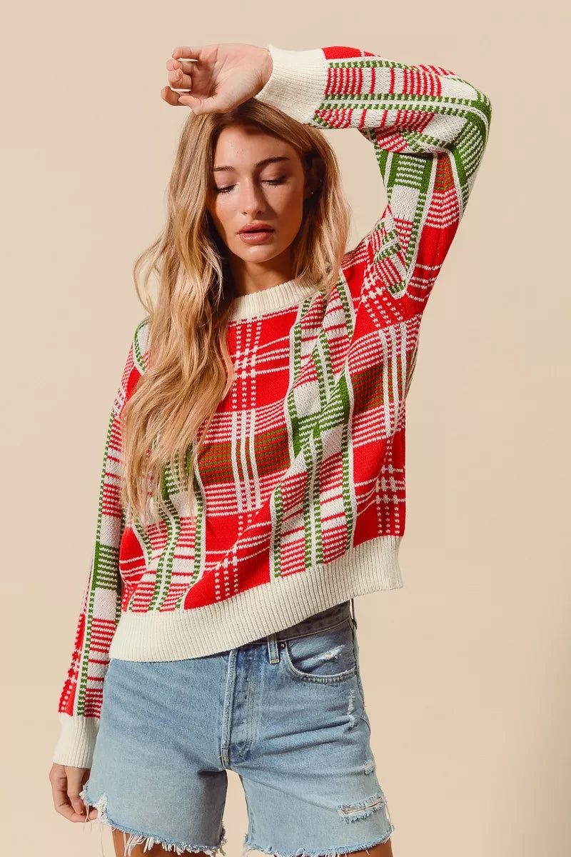 Christmas Color Checkered Plaid Sweater