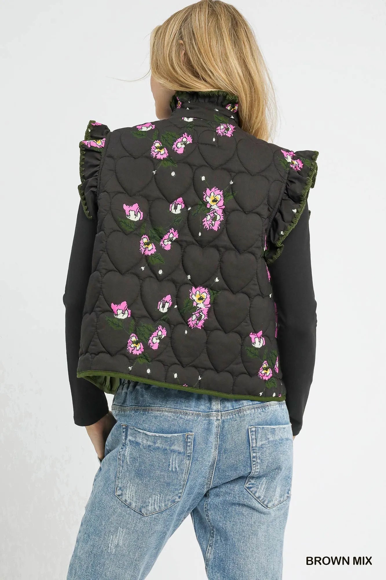 Quilted Floral Snap Down Vest