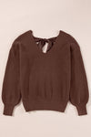 Bow Back Lantern Sleeve V-Neck Sweater-Reef Love