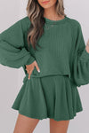 Corded Top and Ruffle Mini Skirt Outfit Set-Reef Love